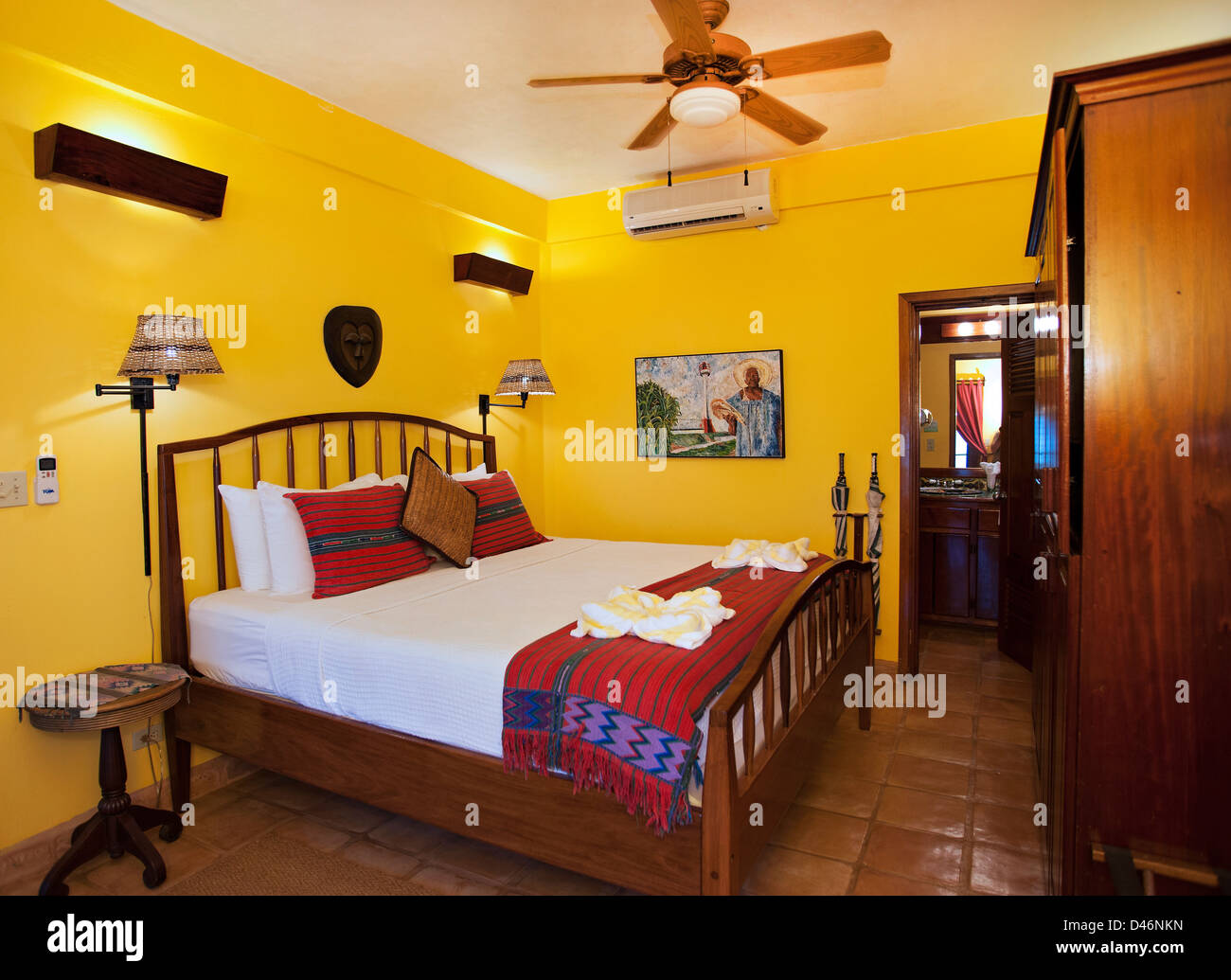 Room interior; the Inn at Robert's Grove, Placencia, Belize Stock Photo