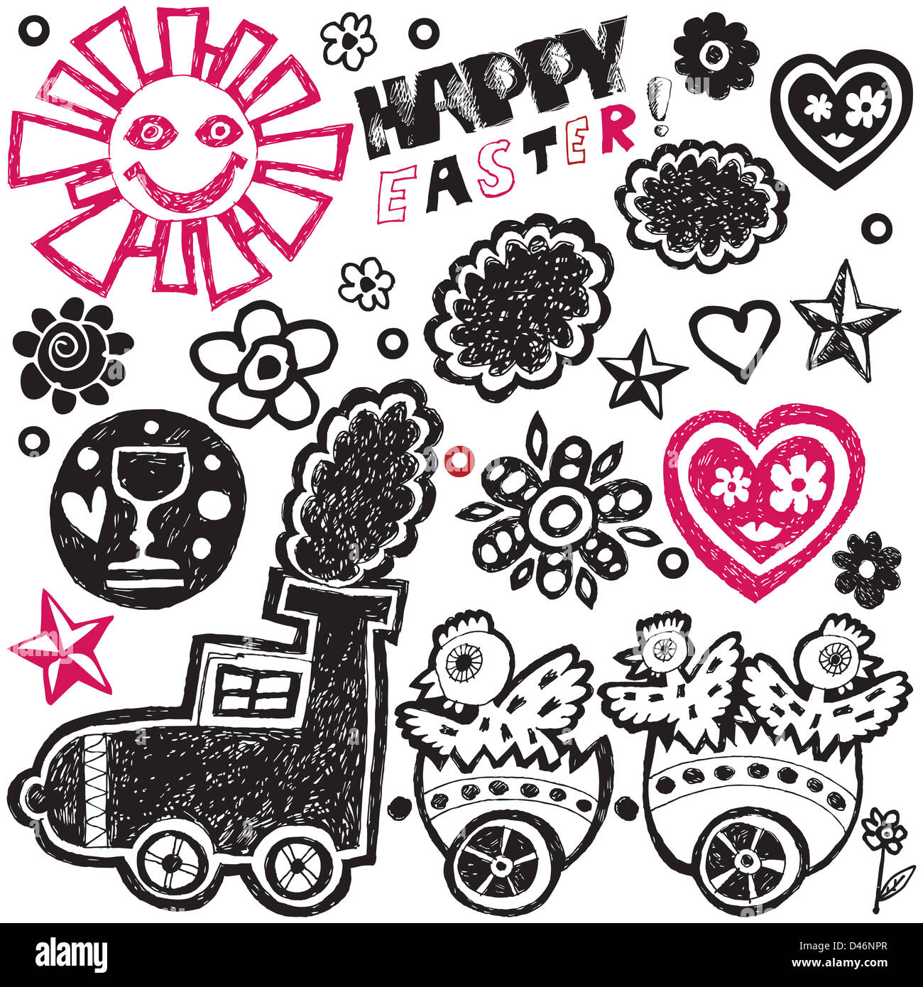 hand drawn easter design elements Stock Photo - Alamy