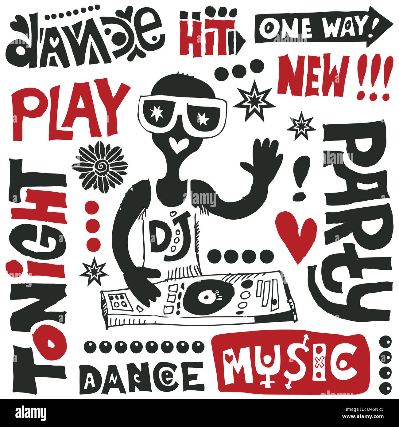 funny music doodles on white background Stock Photo - Alamy