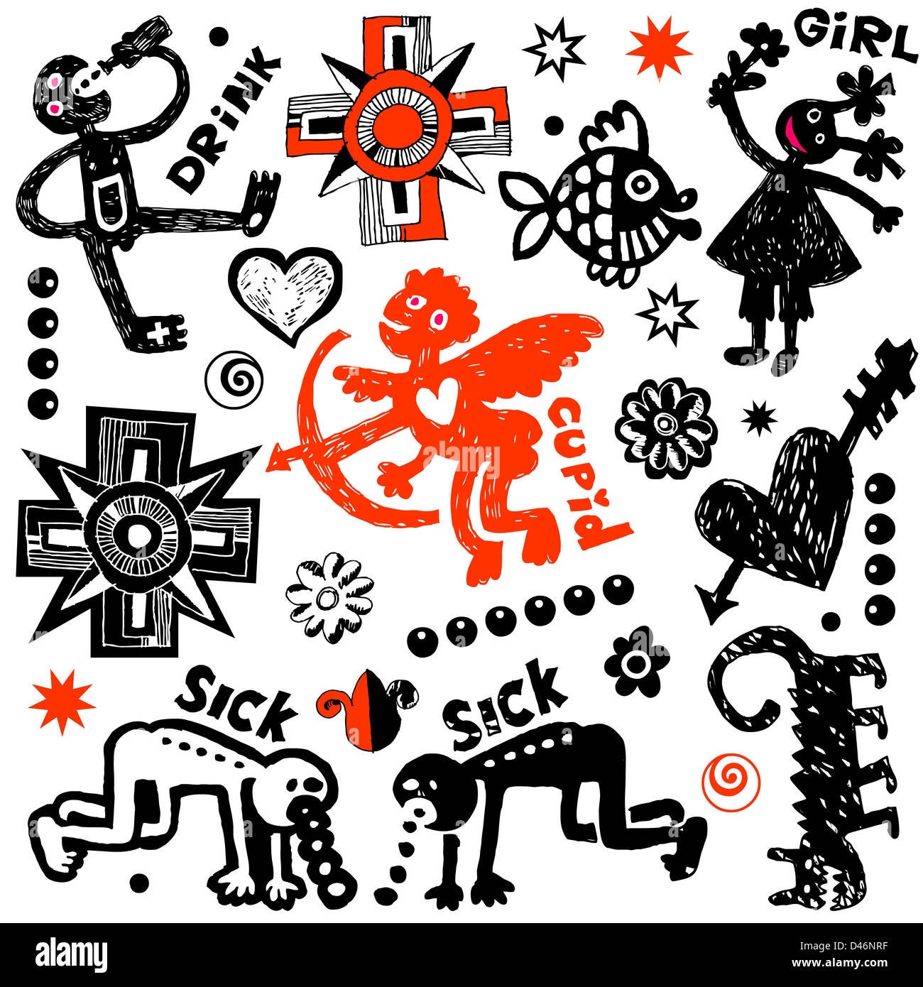 crazy doodle set, hand drawn design elements Stock Photo