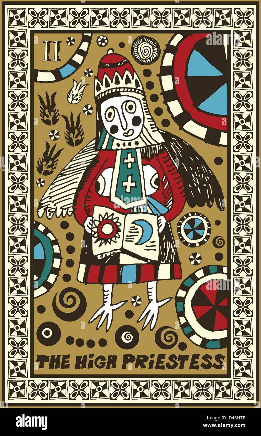 hand drawn tarot deck, major arcana, the high priestess Stock Photo