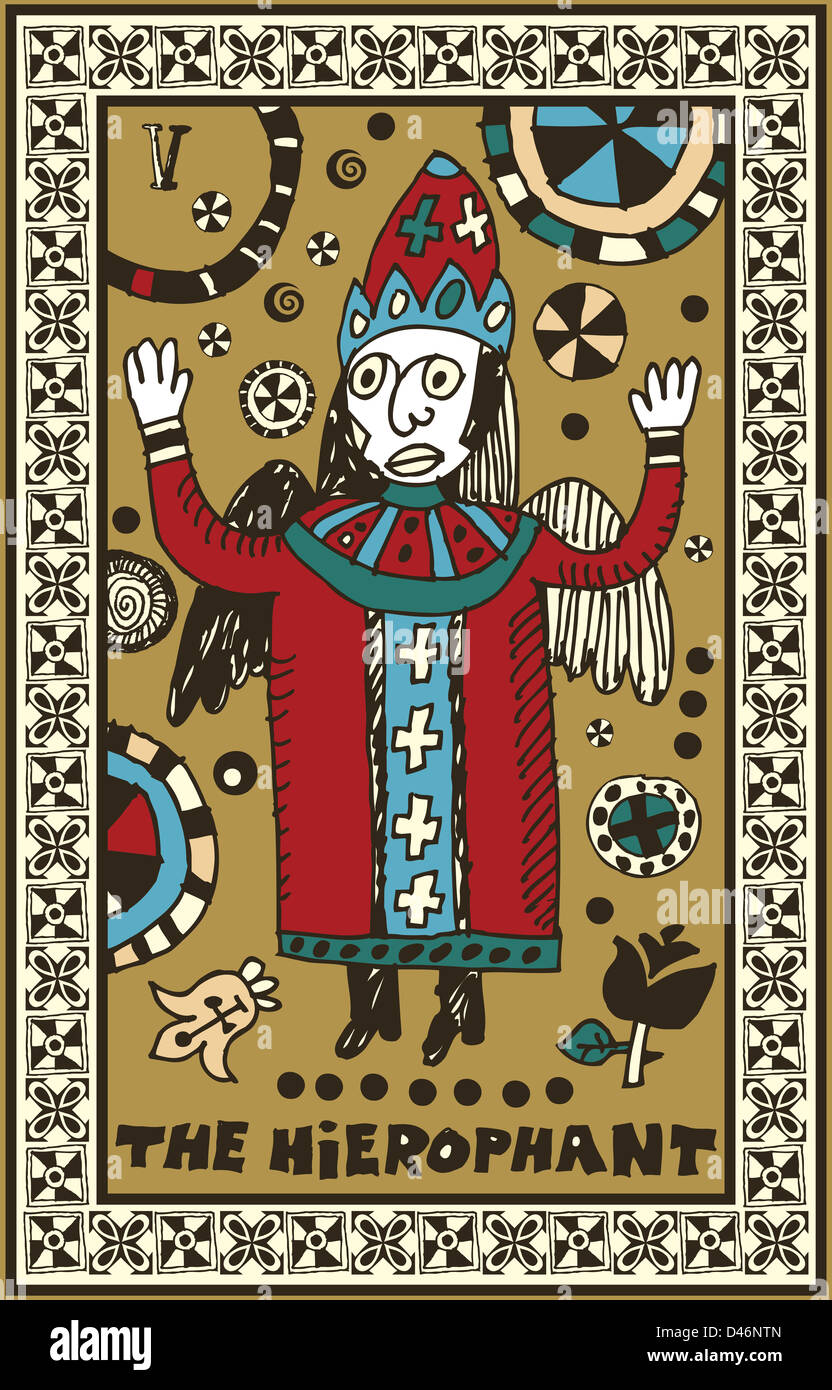 hand drawn tarot deck, major arcana, the hierophant Stock Photo