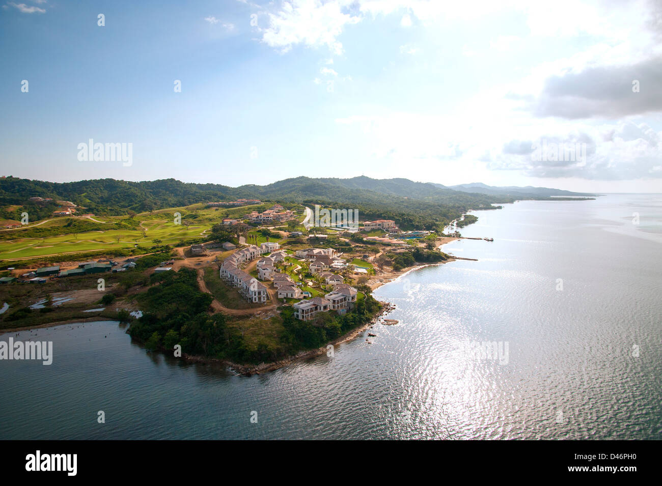 Aerial view of Pristine Bay Resort, Roatan Stock Photo - Alamy
