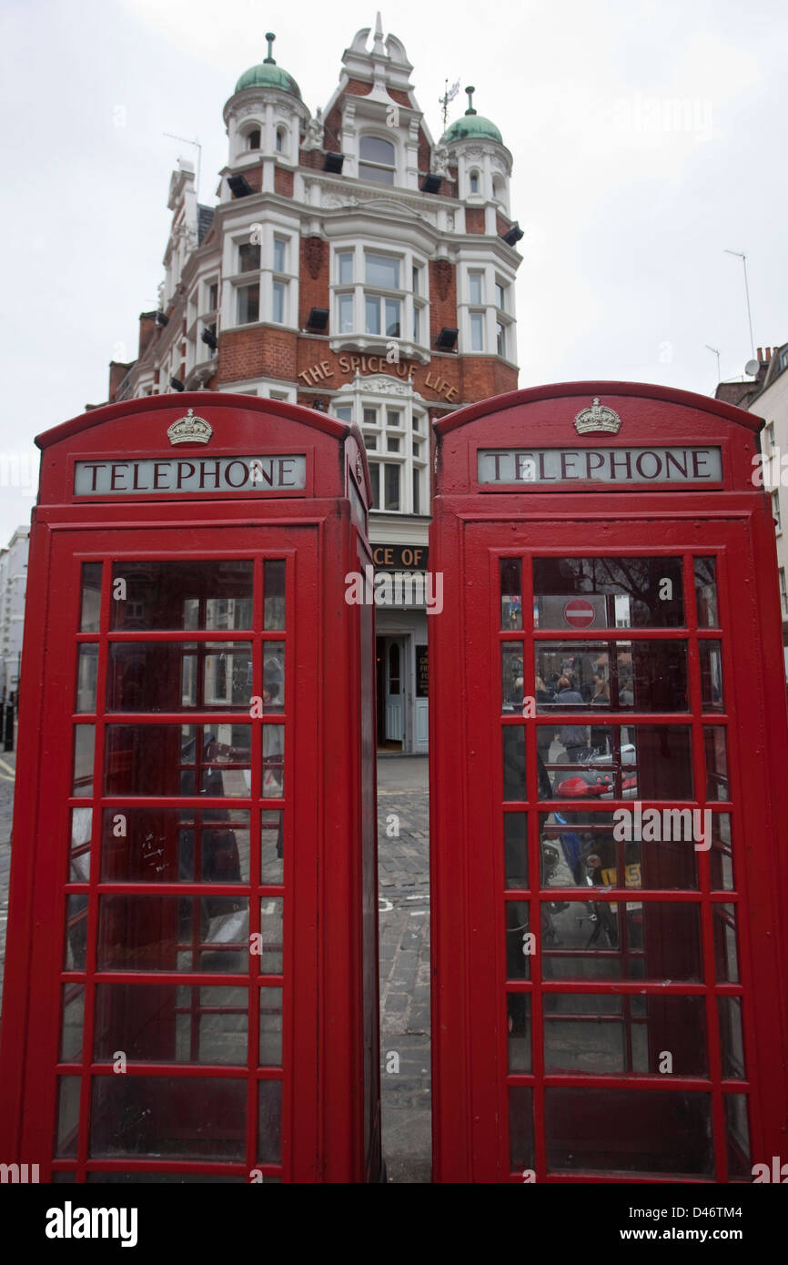 Traditional red telephone booths, London, United Kingdom. Stock Photo