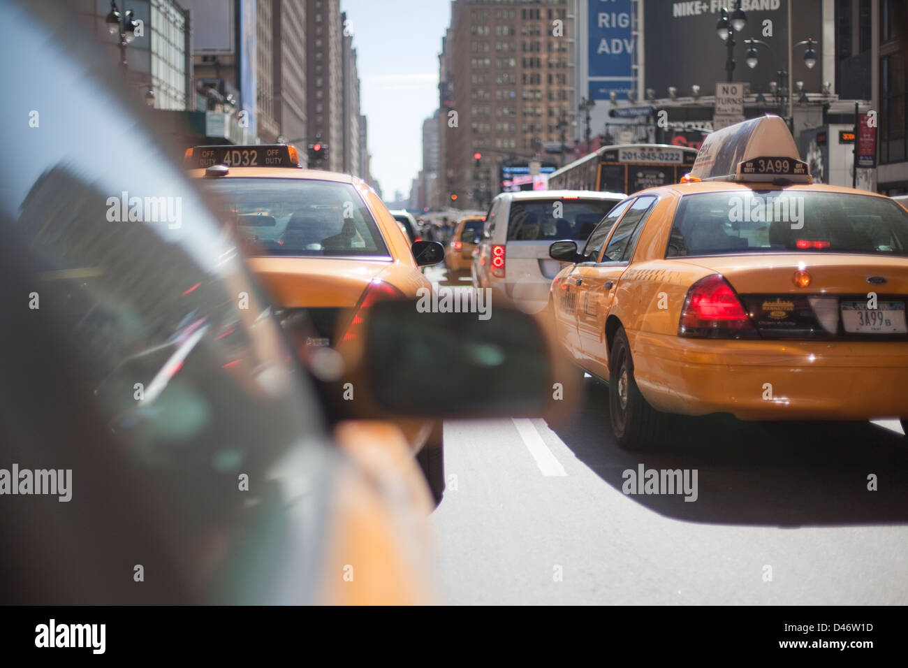 Taxicab at rush hour in New York City, United States. Stock Photo