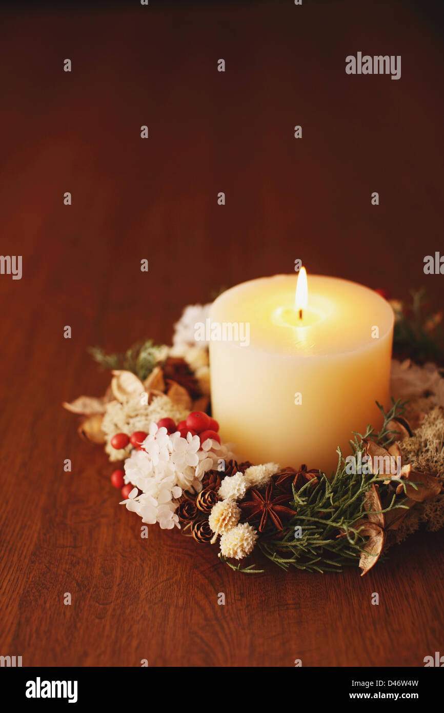 Wreath And Candle Stock Photo