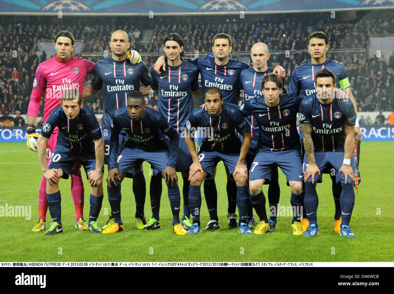 Paris Saint-Germain team group line-up (PSG), MARCH 6, 2013 - Football /  Soccer : Paris Saint-Germain team group shot (Top row - L to R) Salvatore  Sirigu, Alex, Javier Pastore, Thiago Motta,