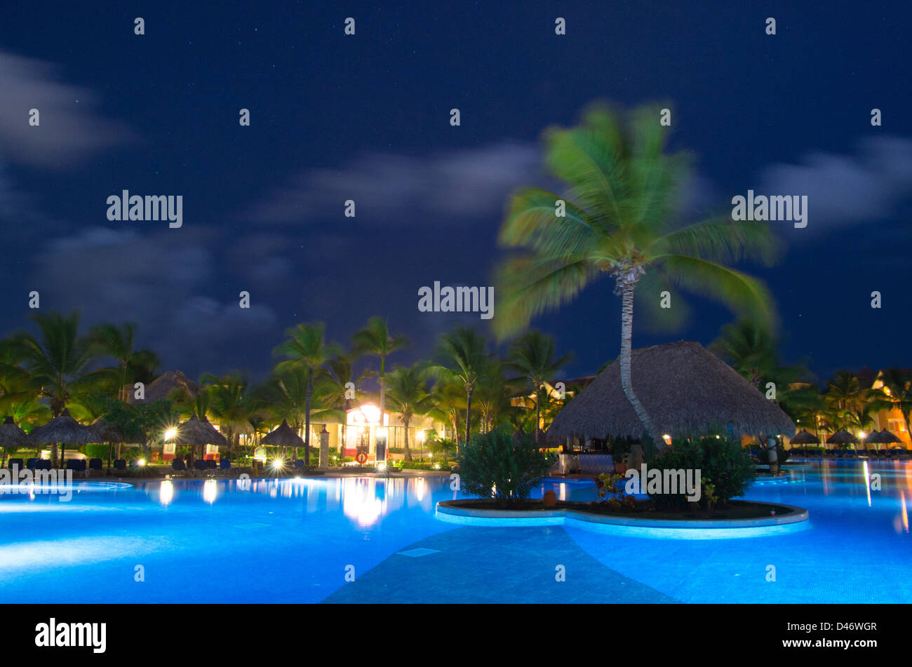 swimming pool in night illumination Stock Photo