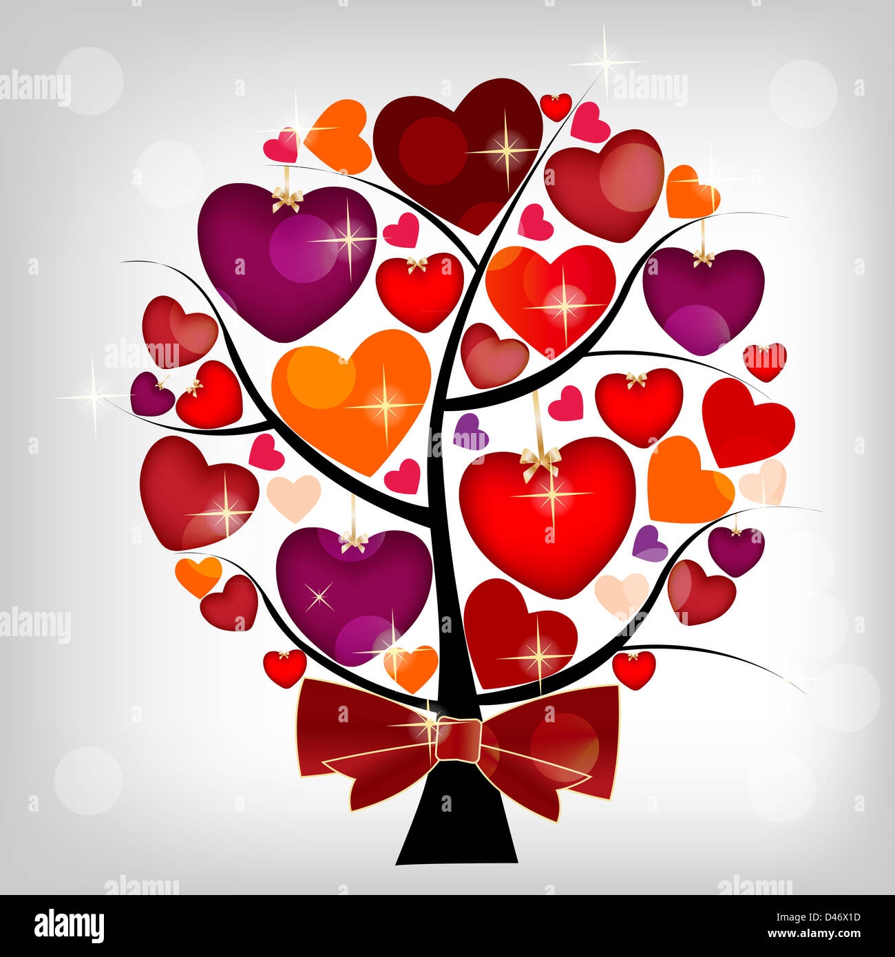 Valentines day card on the tree, vector illustration Stock Photo - Alamy