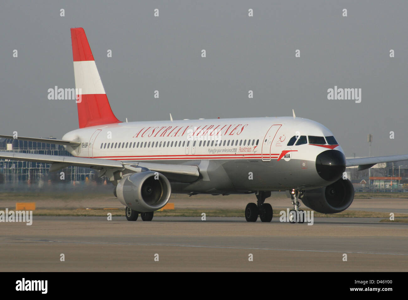 Austrian airlines airbus a320 in a retro 60s color scheme. taken in ...