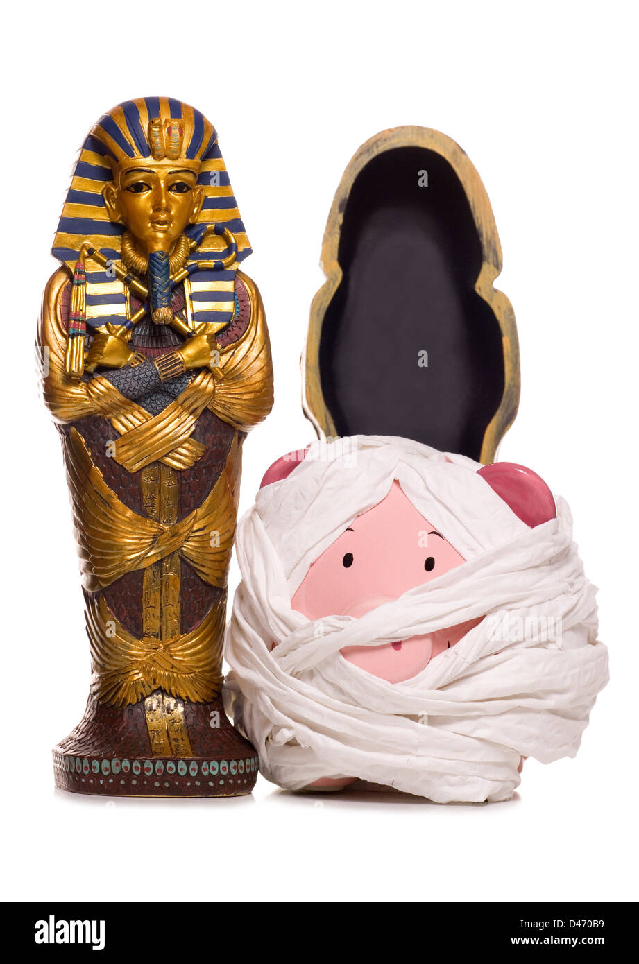 Egyptian mummy piggy bank studio cutout Stock Photo