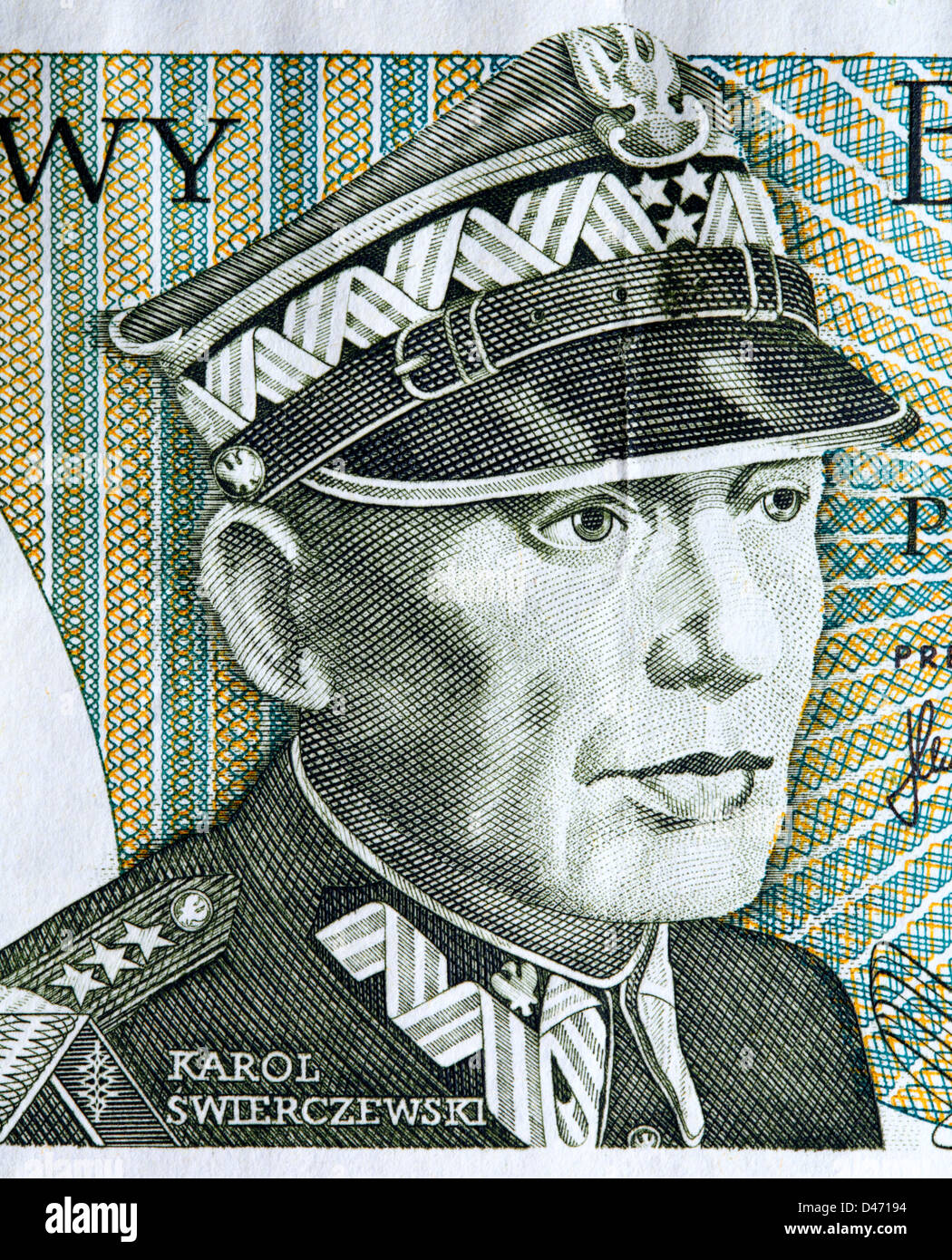 Portrait of General Karol Swierczewski from 50 Zlotych banknote, Poland, 1982 Stock Photo