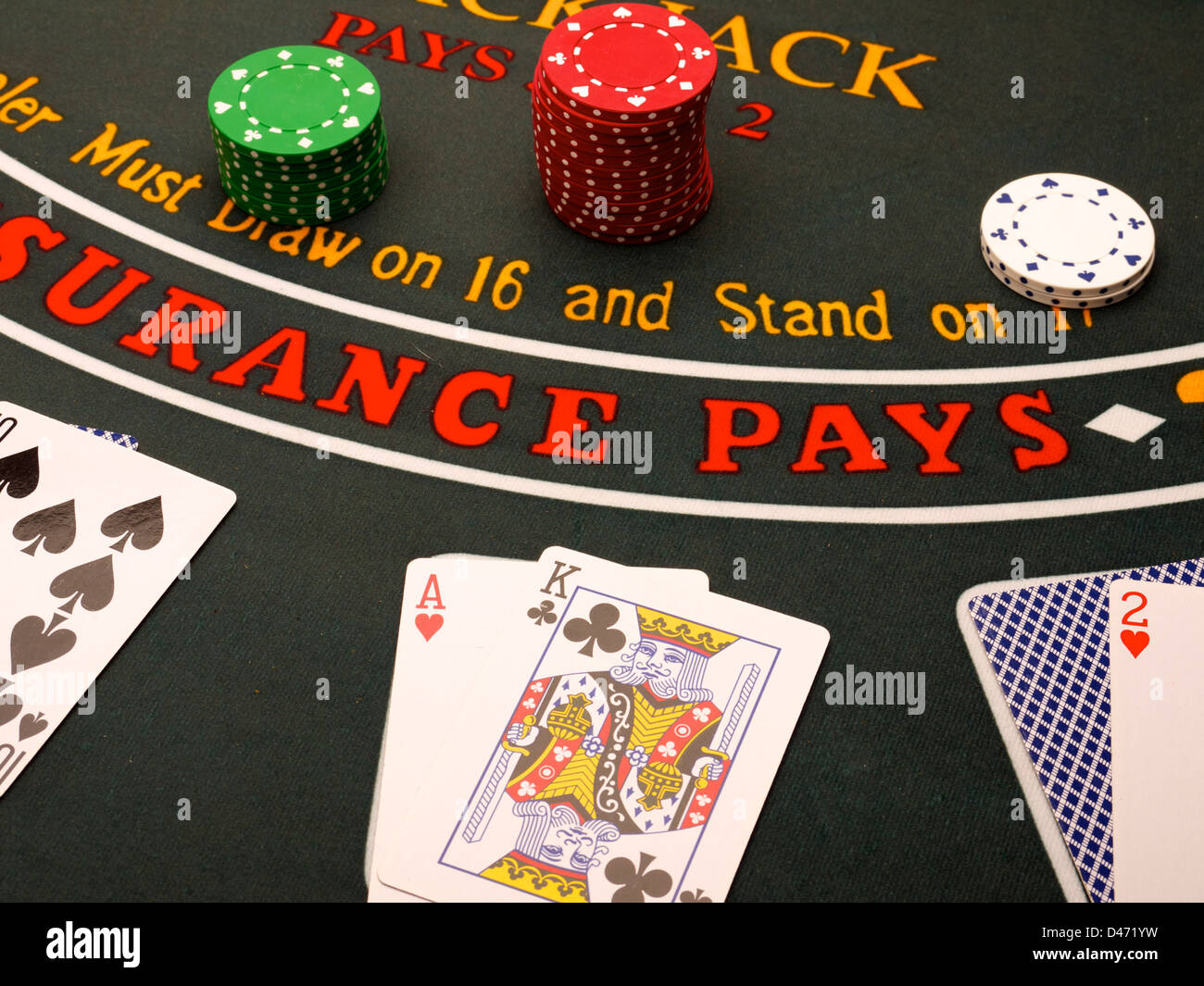 Playing cards on a Blackjack table Stock Photo Alamy