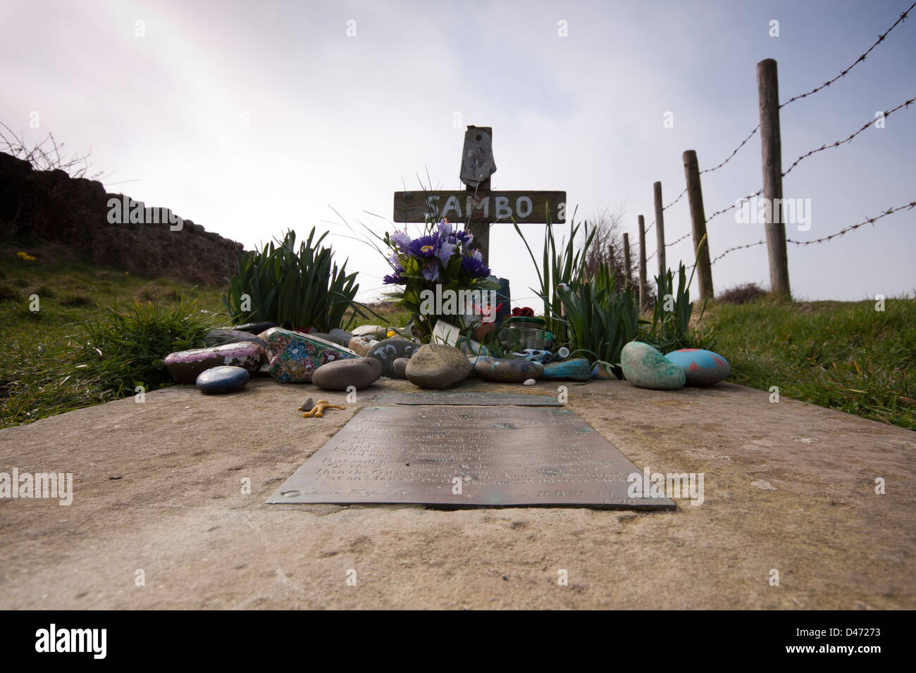 Sambo's grave in unconsecrated ground in a field at Sunderland Point in Lancashire Stock Photo