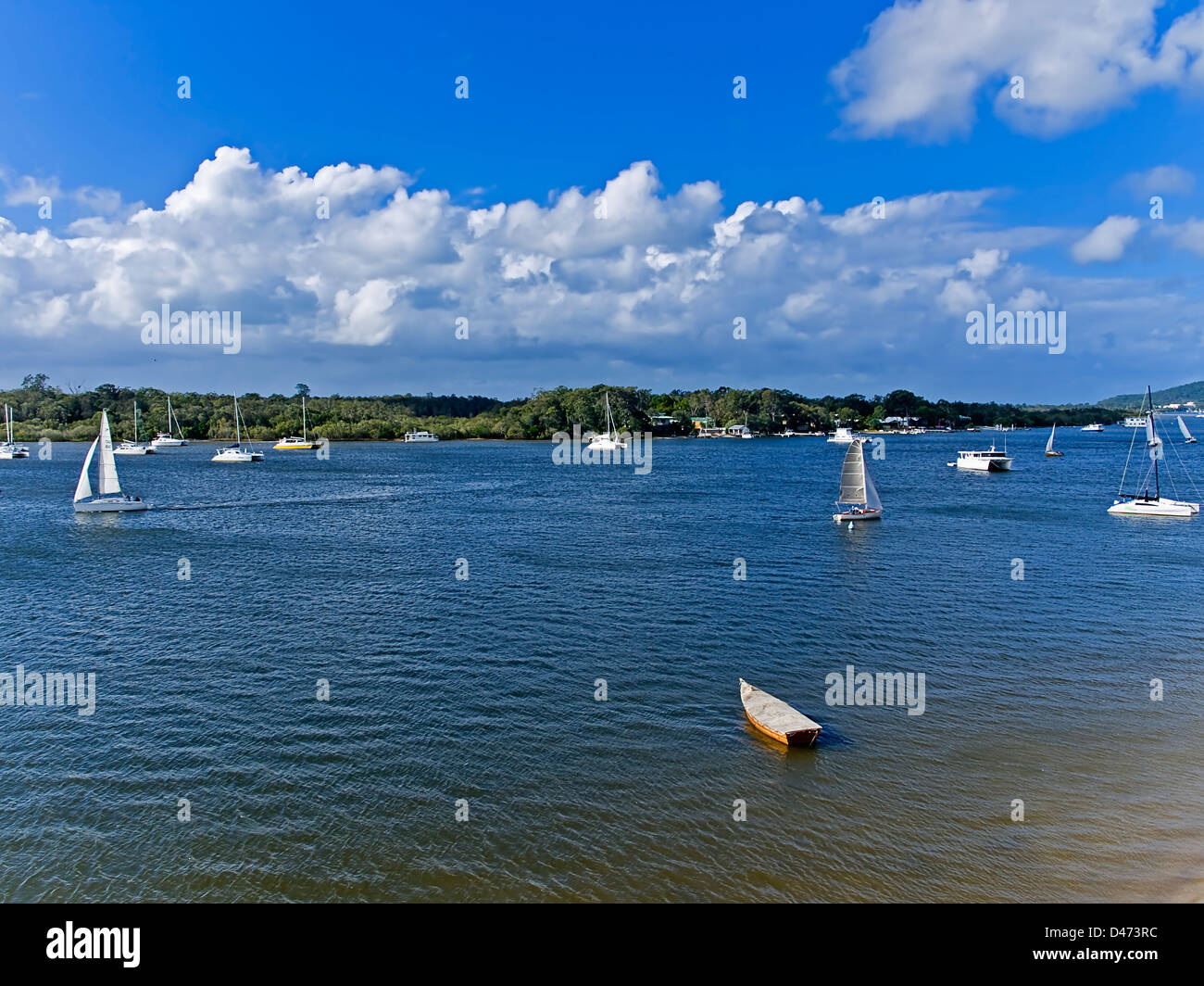 Holiday destination - Sailing boats on Noosa River ,Noosaville Sunshine Coast Queensland Australia. Stock Photo