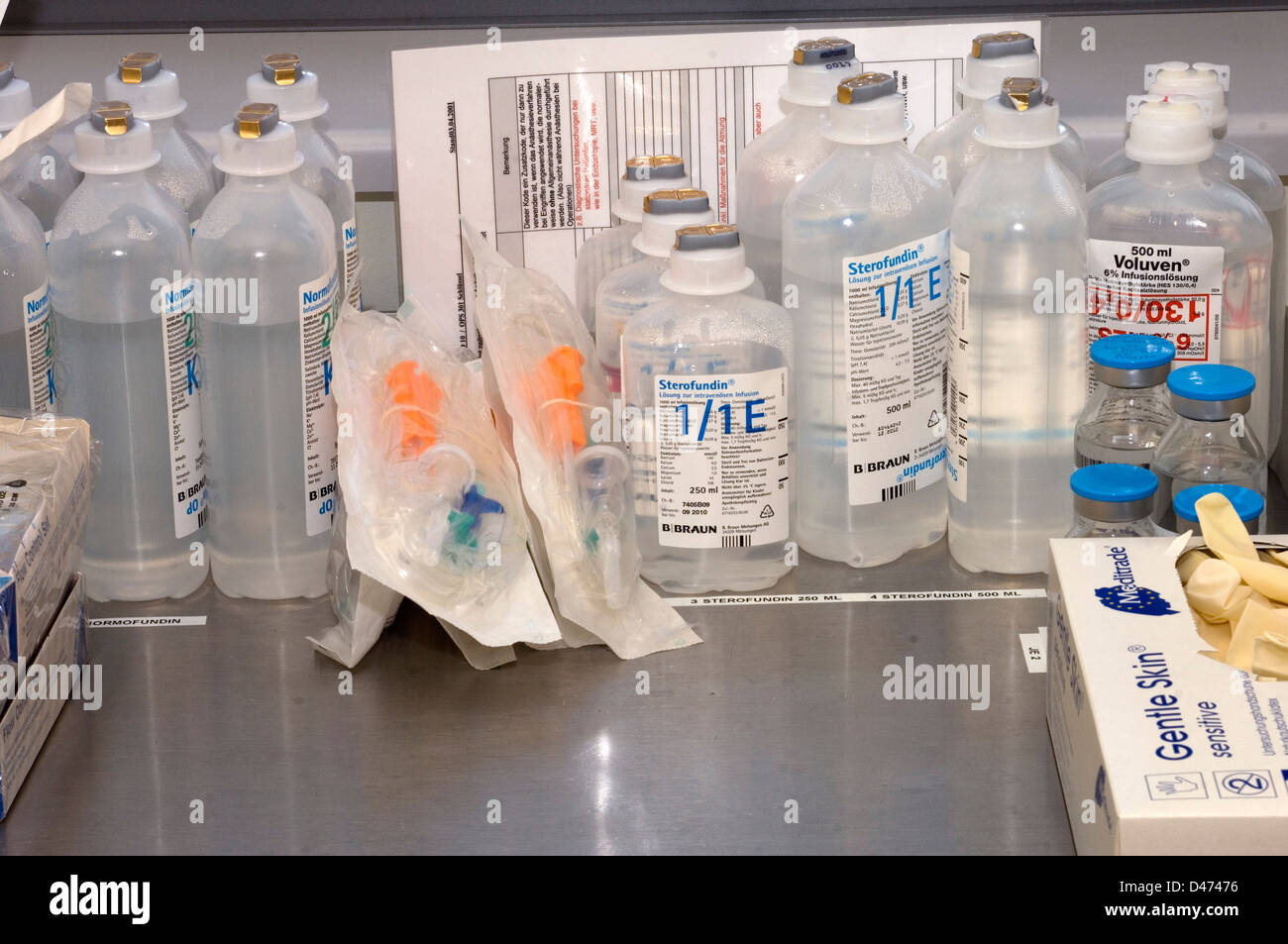 Bottles of saline solution Stock Photo Alamy