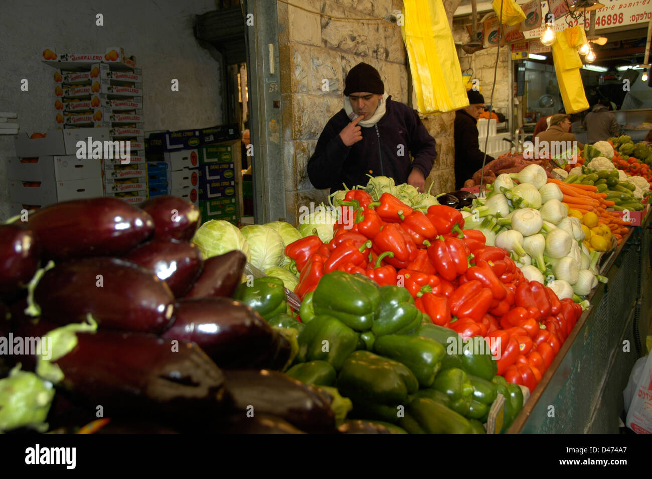 Vegetable stall Photographed at Machane Yehuda Market, Jerusalem, Israel Stock Photo