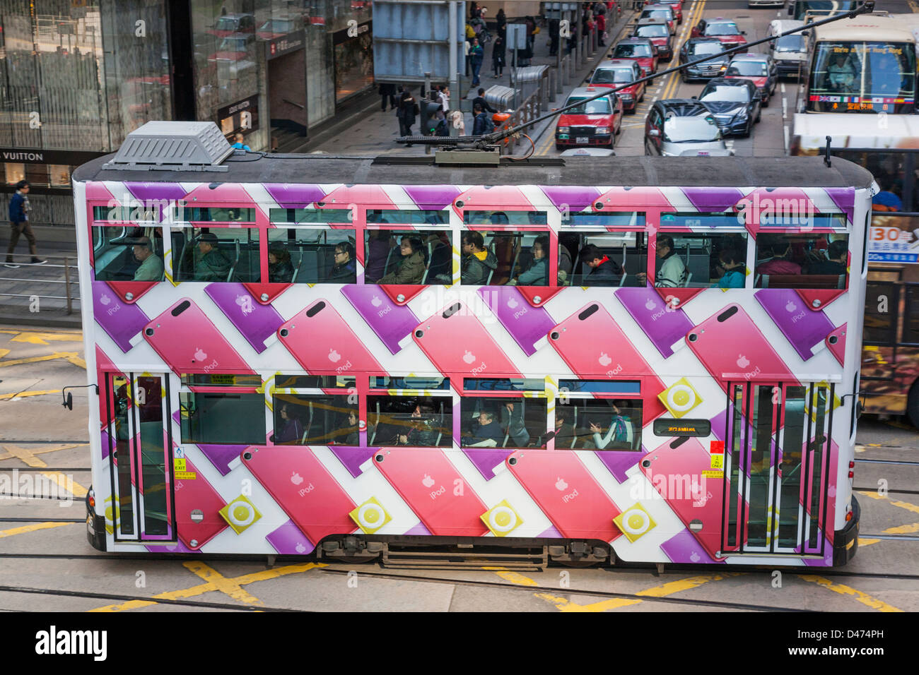 China, Hong Kong, Tram Stock Photo