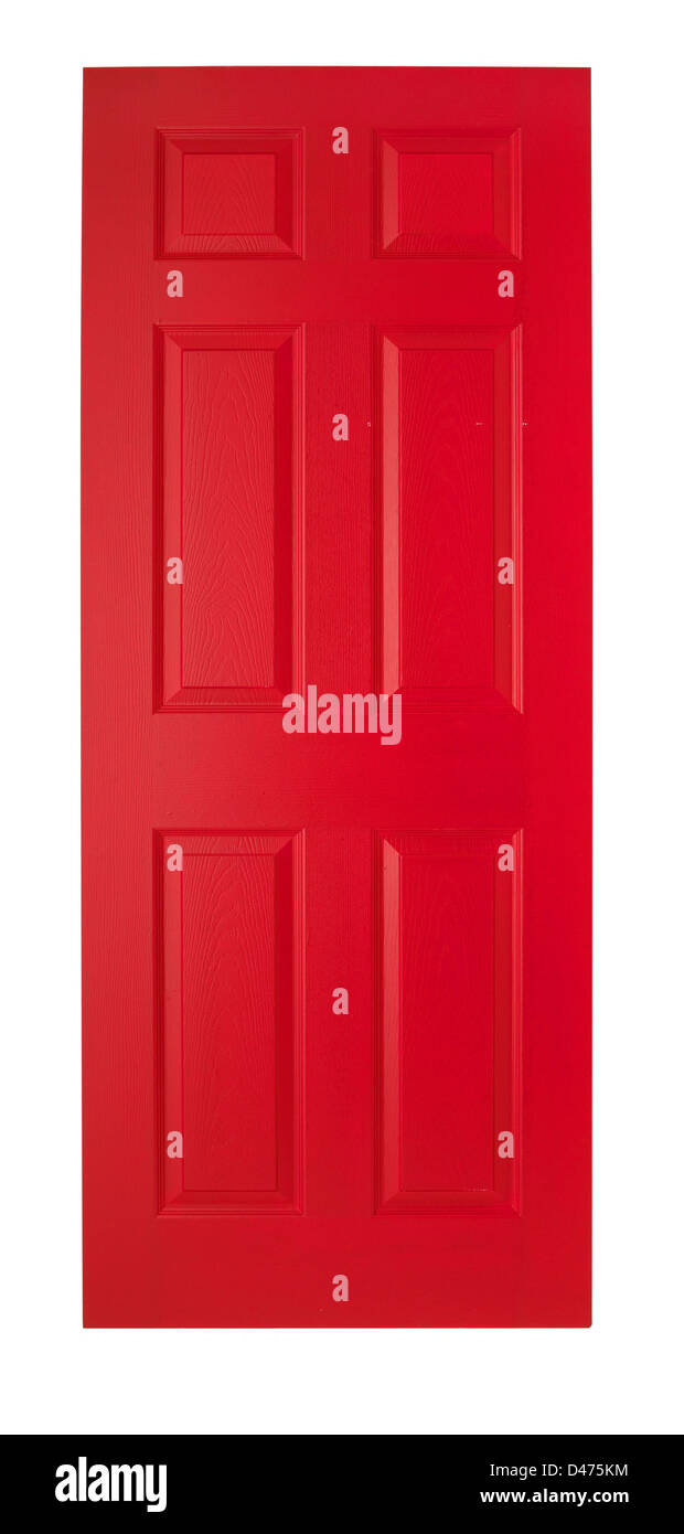 Red paneled door cut out white background Stock Photo