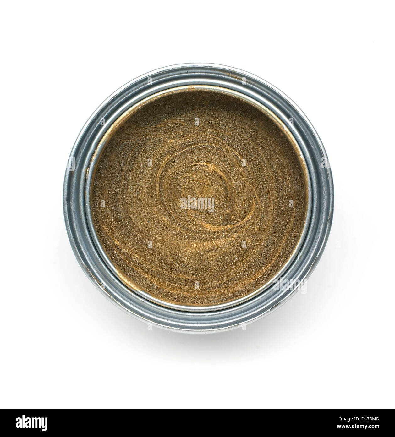 Tin of gold paint cut out white background Stock Photo