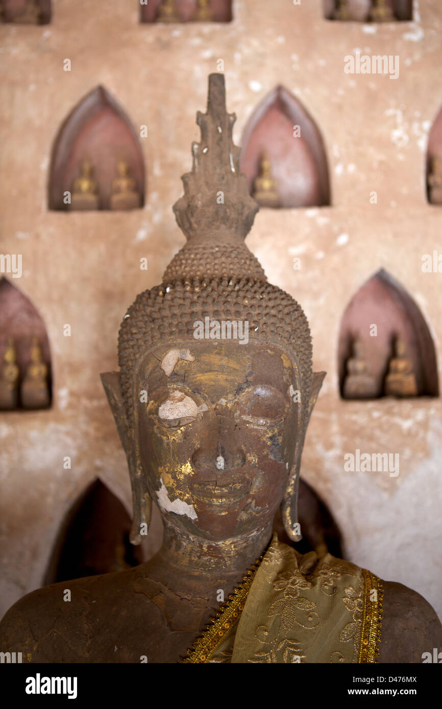 Buddha statue found in the cloister of Wat Si Saket, in Vientiane, Laos Stock Photo