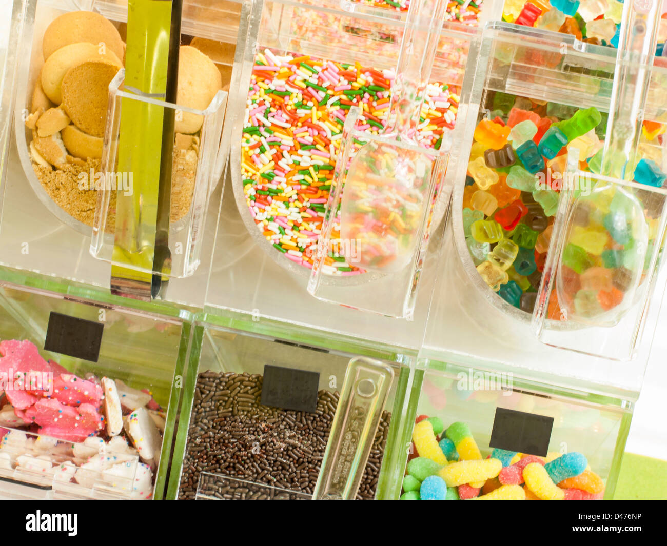 ‎Frozen yogurt toppings bar. Yogurt toppings ranging from fresh fruits, nuts, freshcut candies