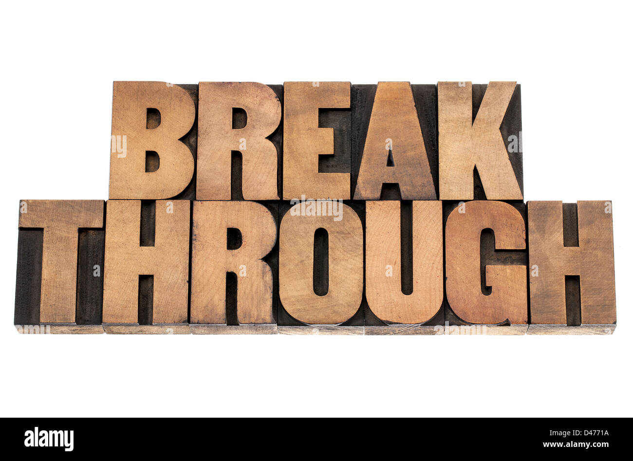 breakthrough word - isolated text in letterpress wood type printing blocks Stock Photo