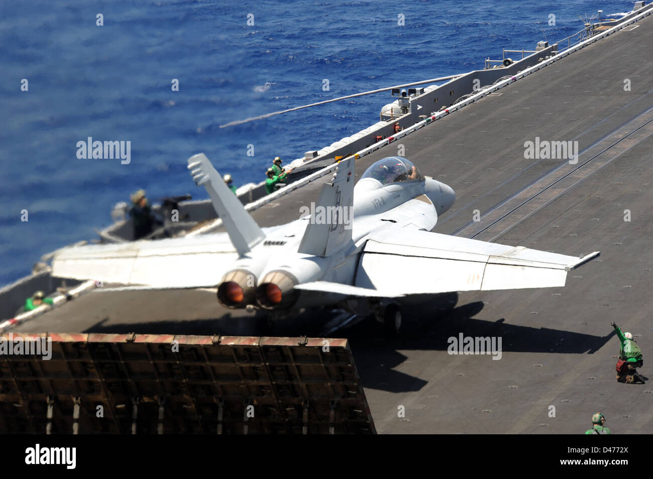 An F/A-18F Super Hornet launches aboard USS Enterprise. Stock Photo