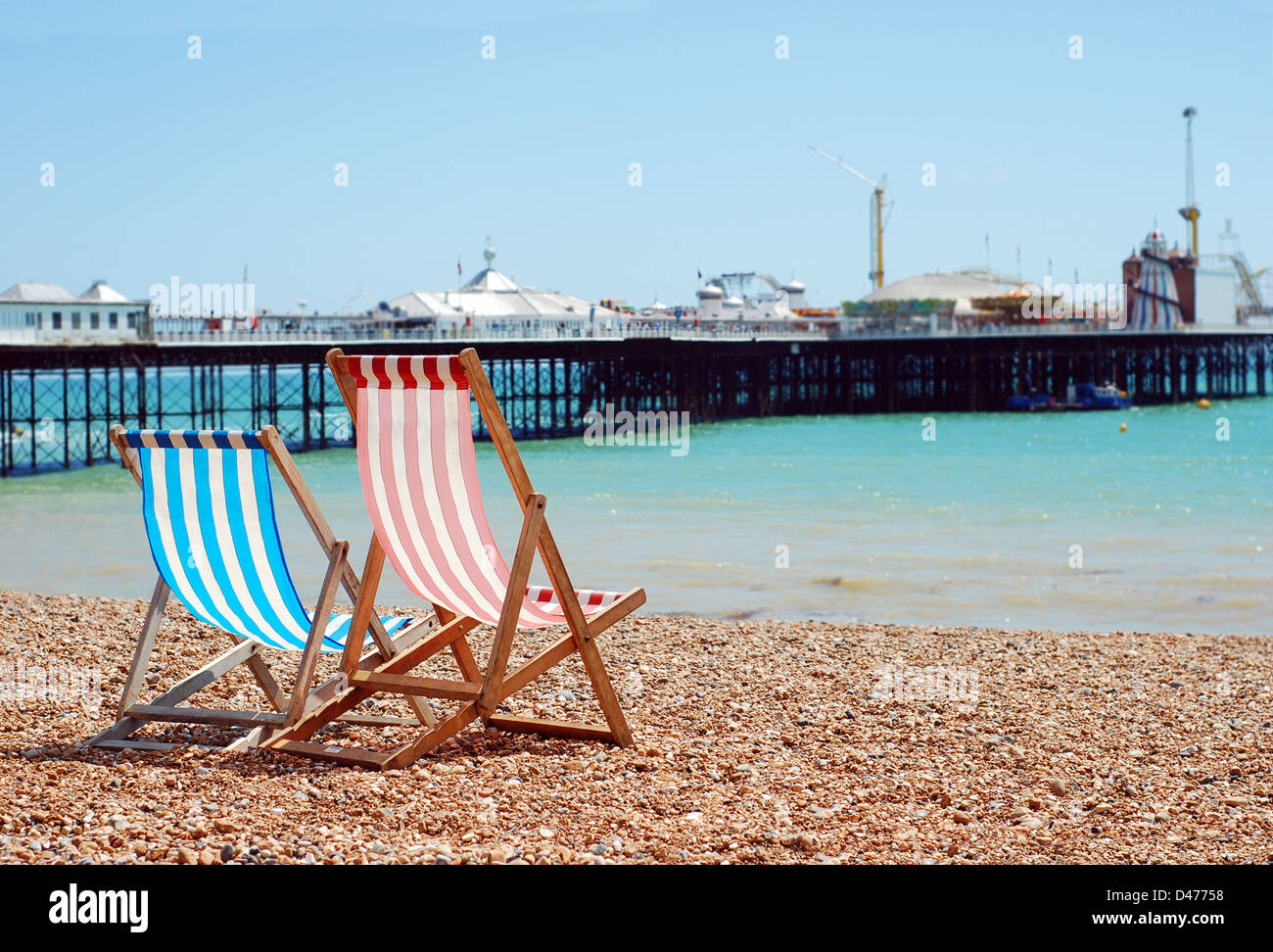 deckchair Brighton beach england Stock Photo