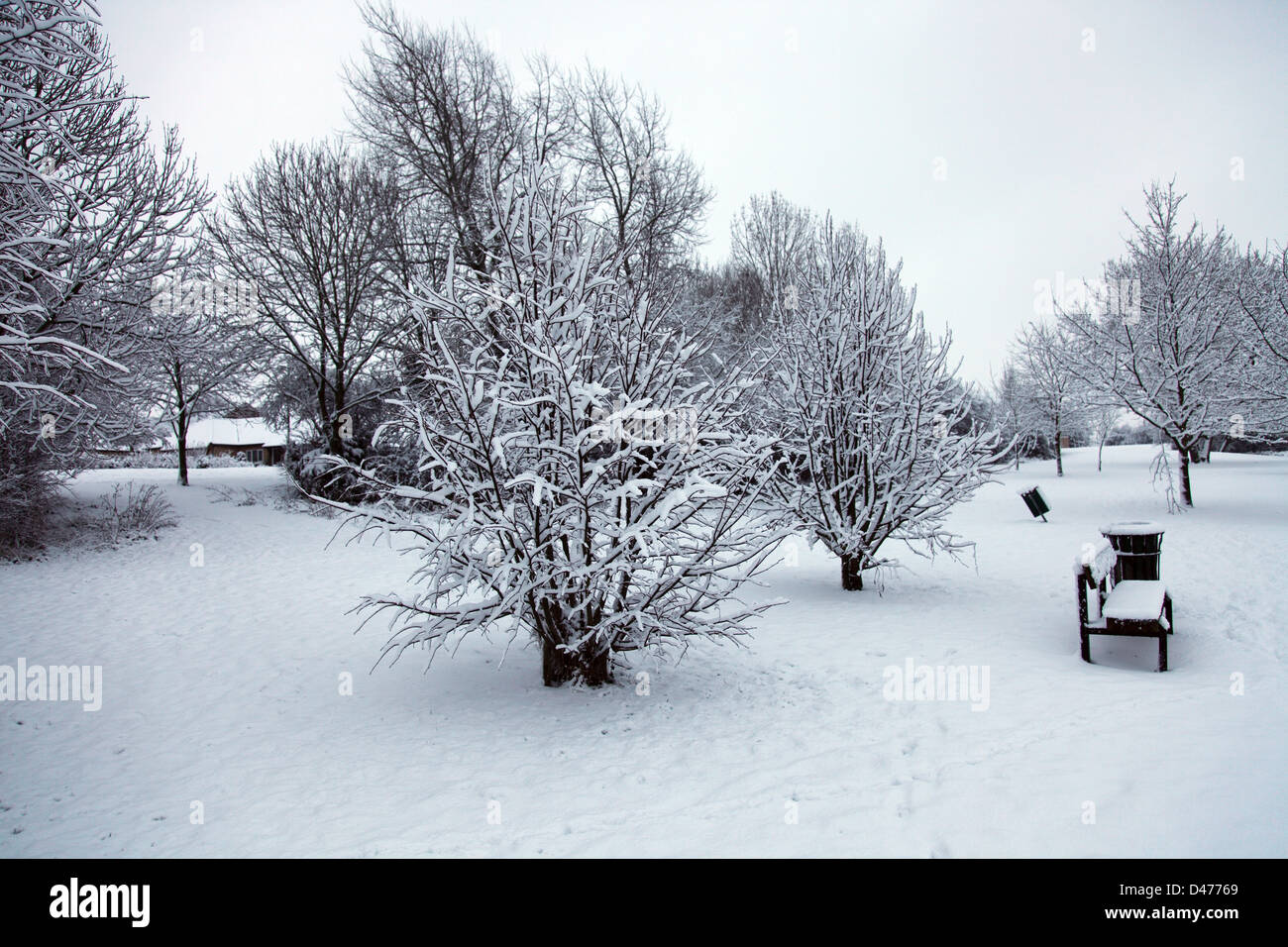 Snow covered park land in Faringdon, England Stock Photo