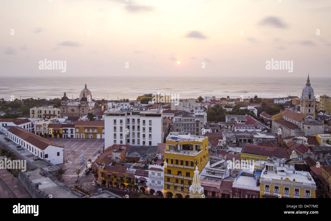 Aerial of the Cartagena walled city, Colombia Stock Photo