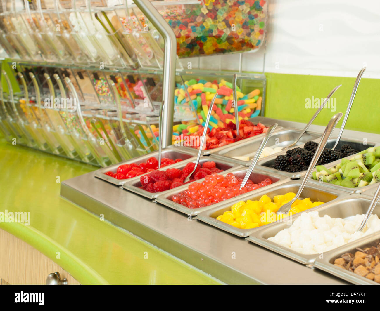 ‎Frozen yogurt toppings bar. Yogurt toppings ranging from fresh fruits