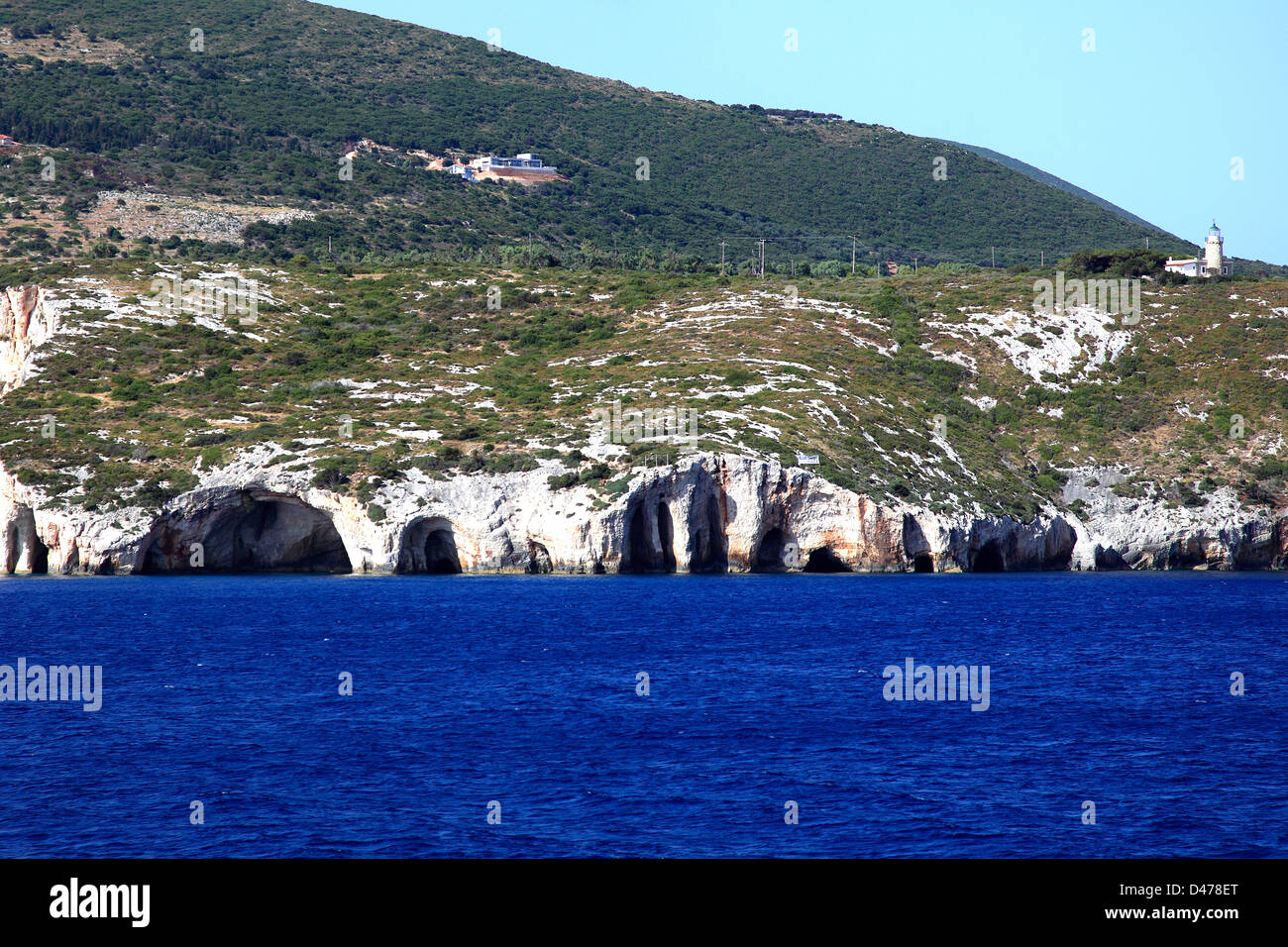 View of the Blue Caves near Skinari village, Zakynthos Island, Zante, Greece, Europe. Stock Photo