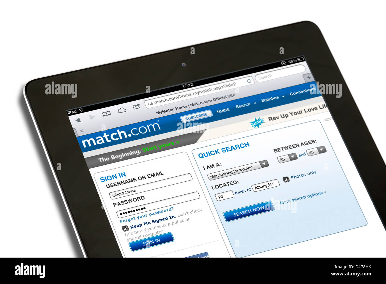 The online dating site match.com viewed in the USA on a 4th generation Apple iPad, USA Stock Photo