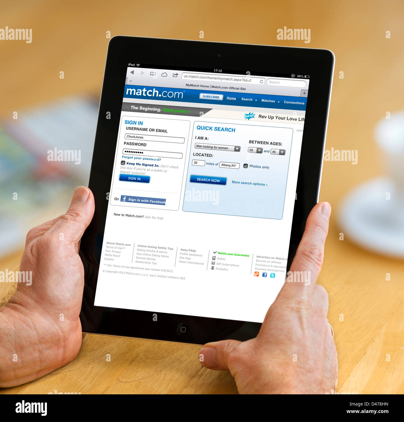 The online dating site match.com viewed in the USA on a 4th generation Apple iPad, USA Stock Photo