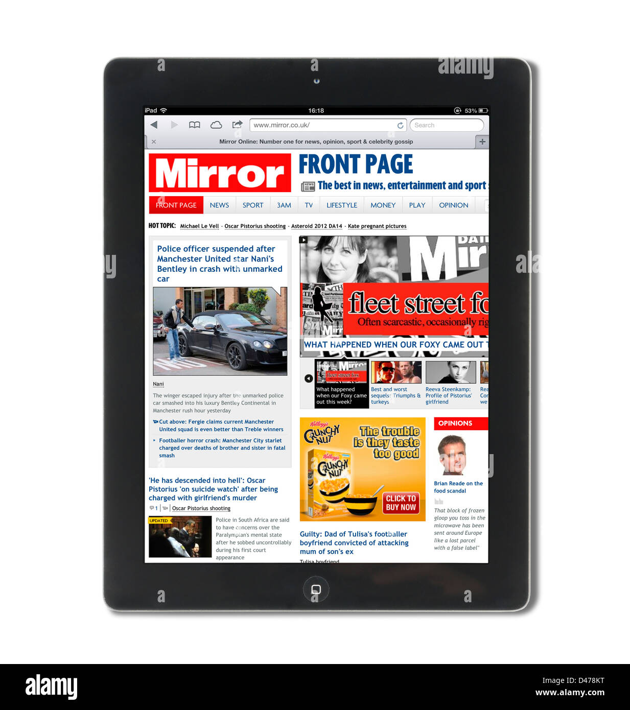 Front page of The Mirror online newspaper viewed on a 4th Generation iPad, UK Stock Photo