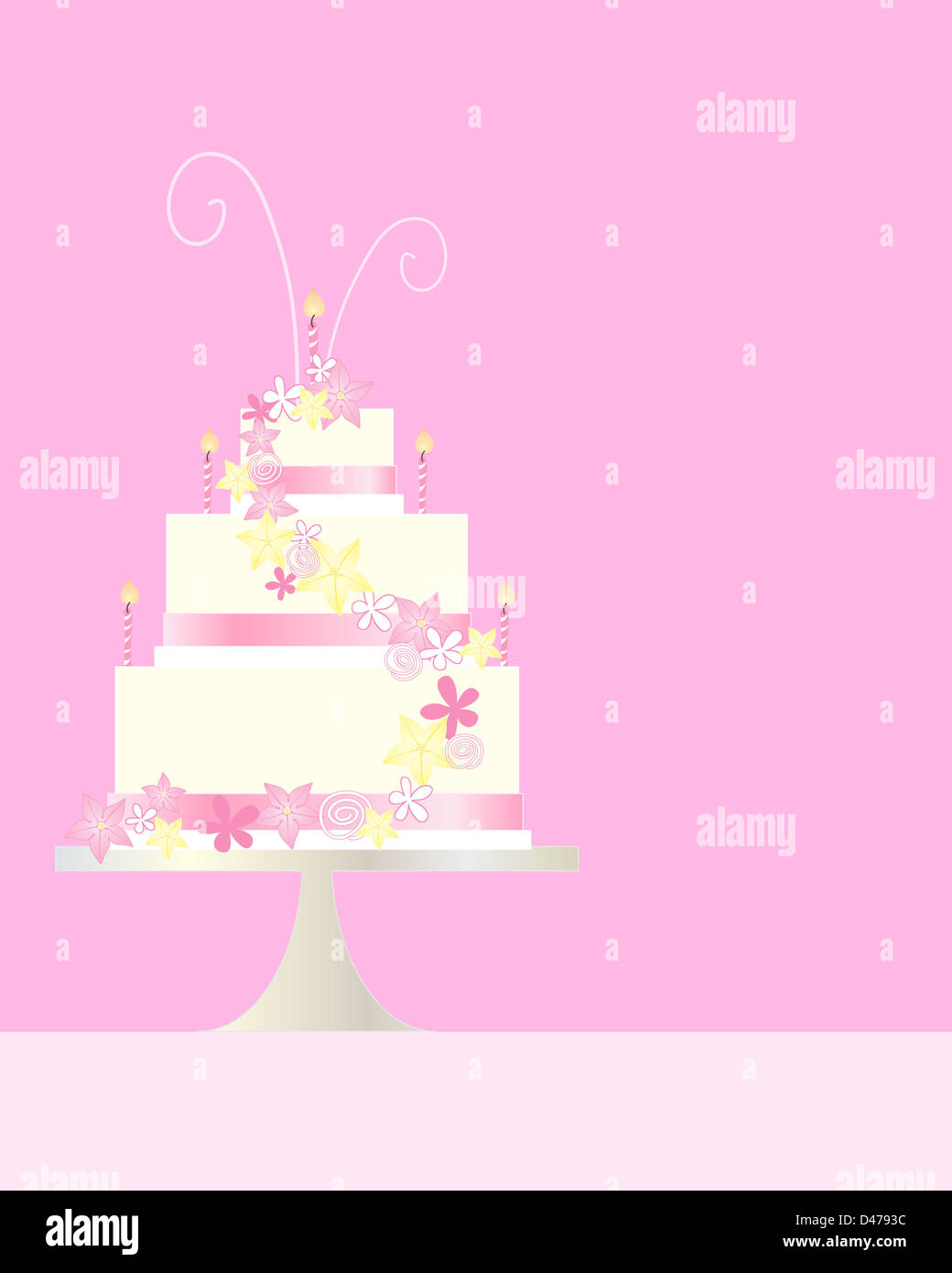 an illustration of a three tier birthday cake greeting card with flower