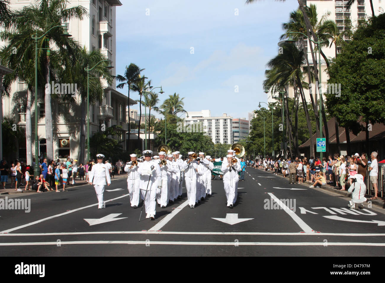 The U.S. Pacific Fleet Band participates in the annual Dr. Martin Luther King Jr. parade. Stock Photo