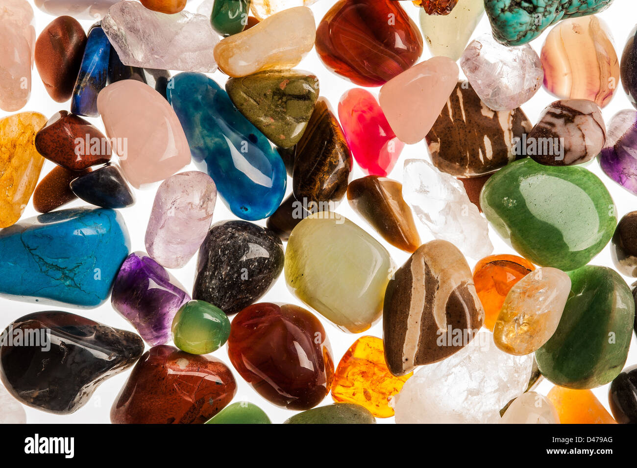 Assortment of polished semiprecious gem stones shot in the studio