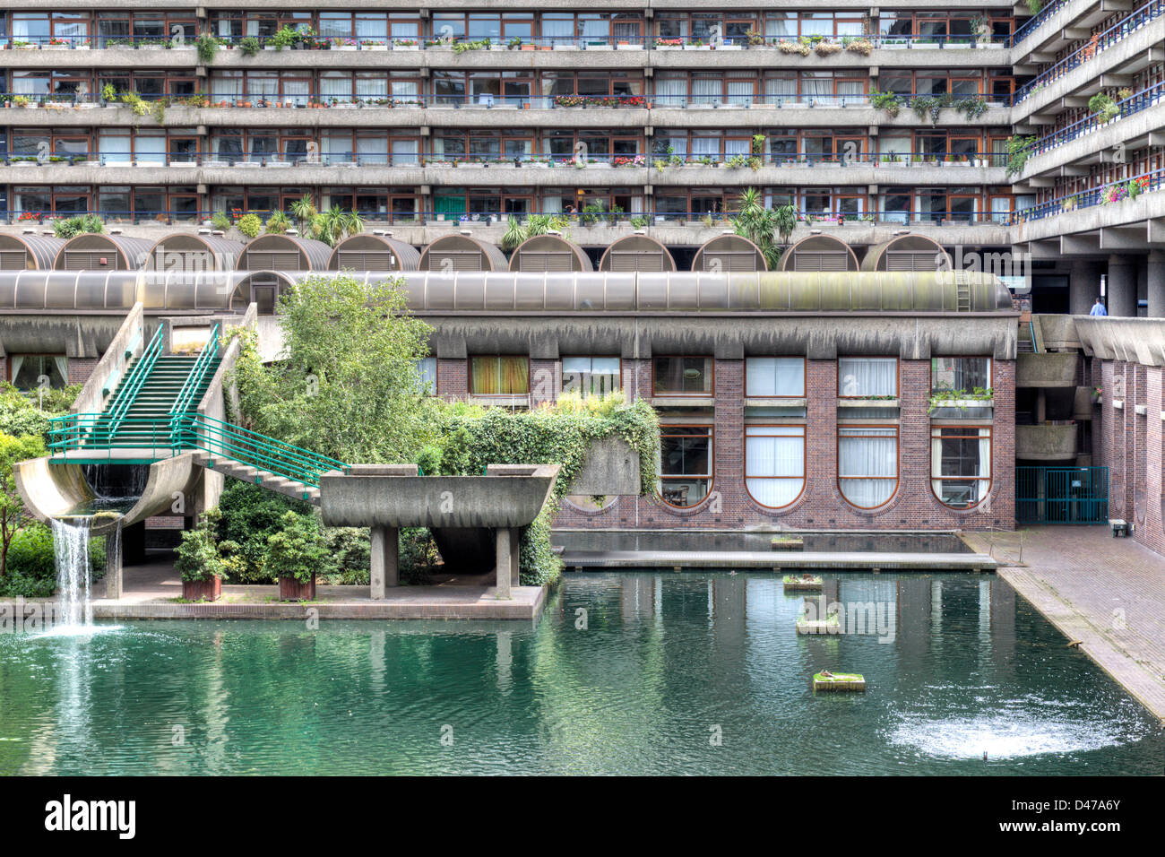 The Barbican Center in London is one of the most popular and famous examples of Brutalist architecture in the world. Stock Photo