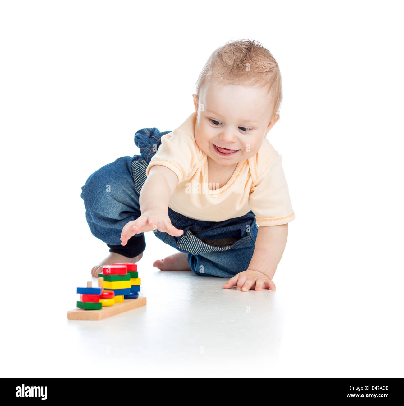 little baby boy playing with building blocks Stock Photo Alamy