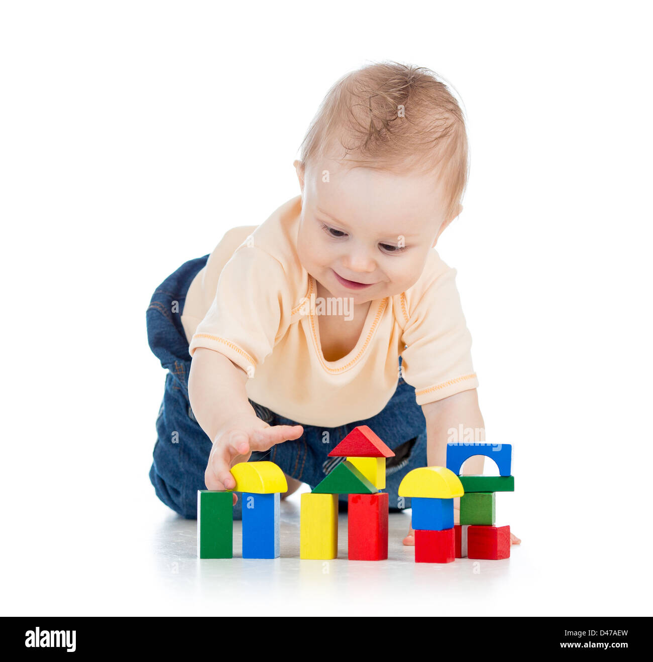 little kid boy playing with building blocks Stock Photo - Alamy