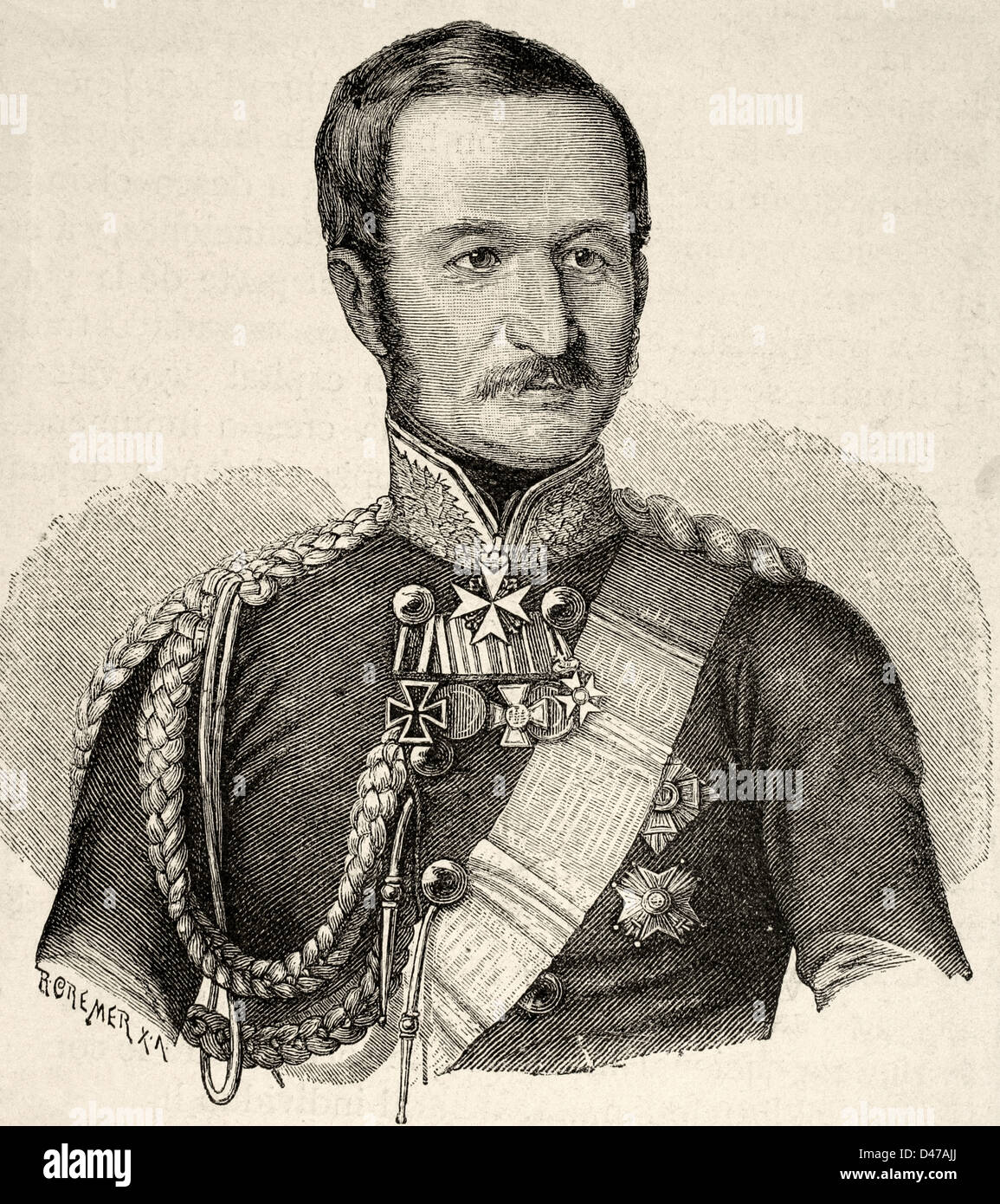 Adolf von Bonin (1803-1872). Prussian general. Engraving in The Universal History, 1885. Stock Photo