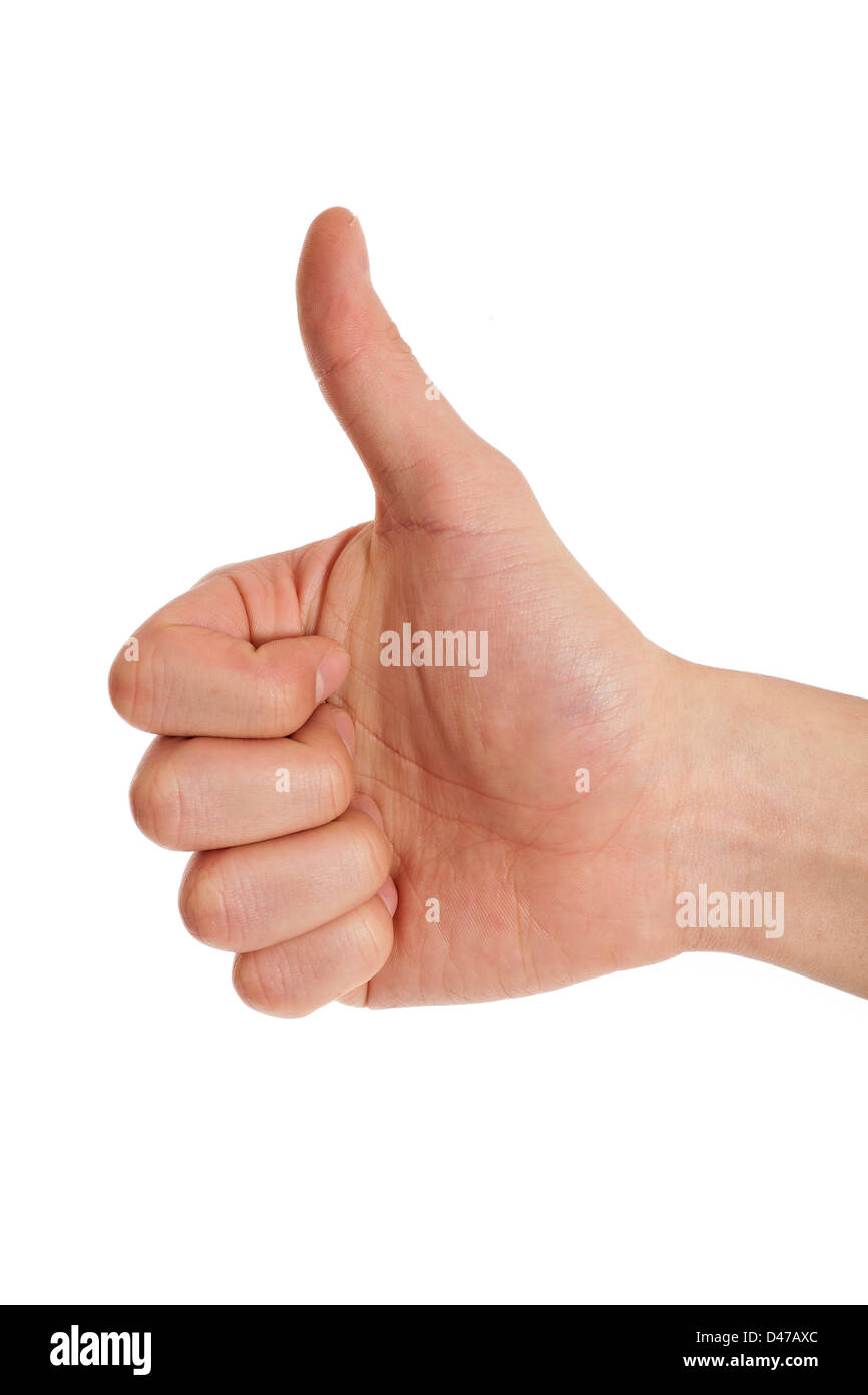 human hand showing thumb up on white background Stock Photo