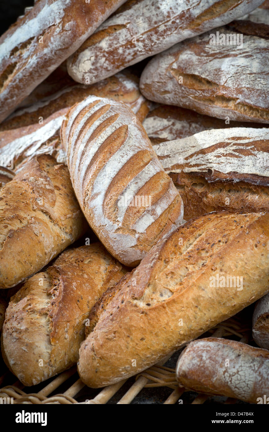 A display of several types of breads (France). loaves Présentation de