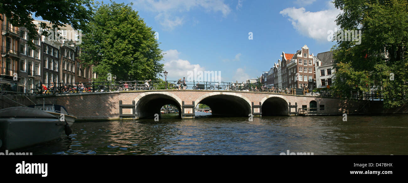 The Netherlands Holland Amsterdam Singel Bridge Bikes Bicyclets Stock Photo