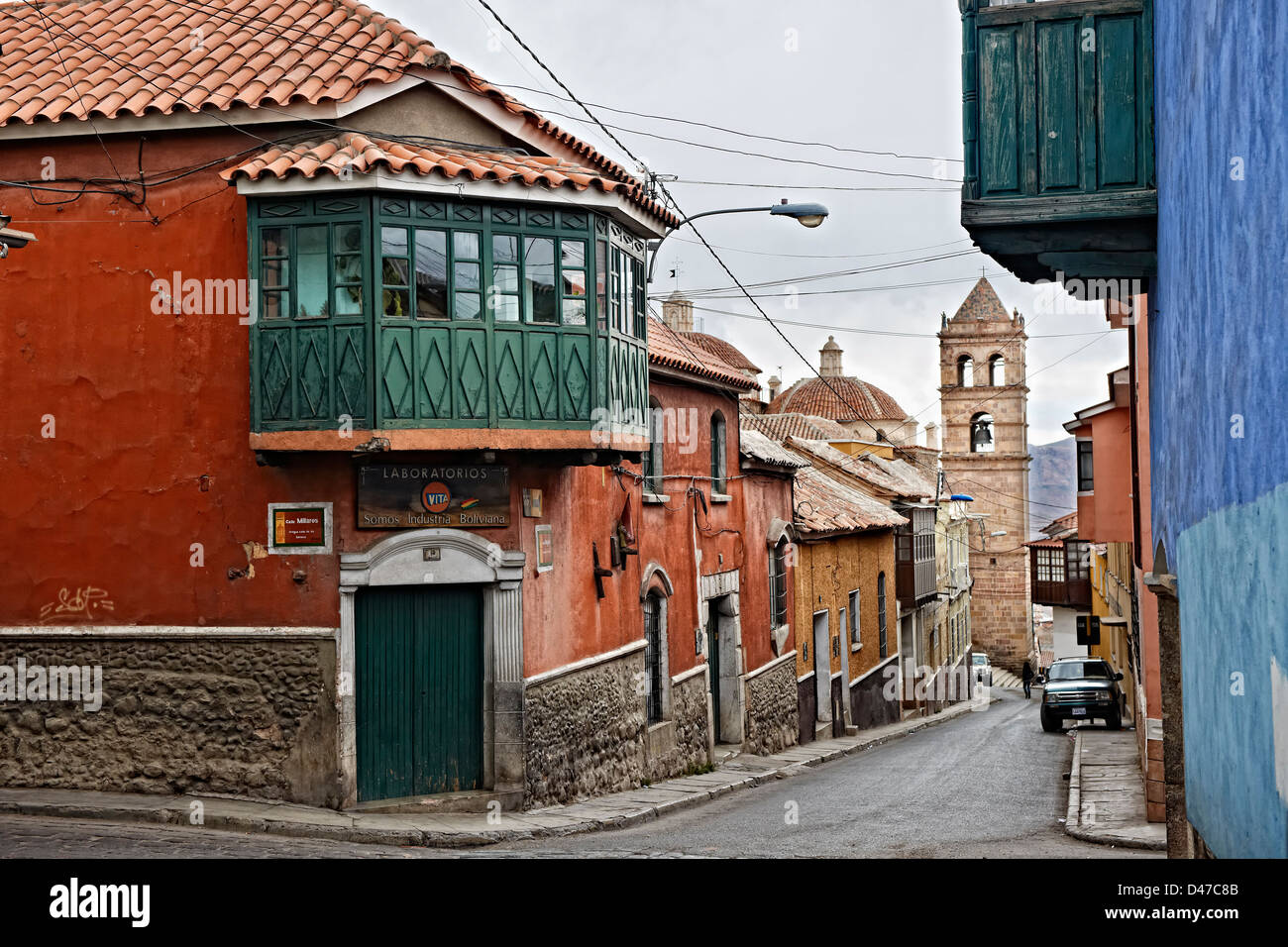 Colourful colonial architecture in the streets of Potosi, Bolivia, South America Stock Photo