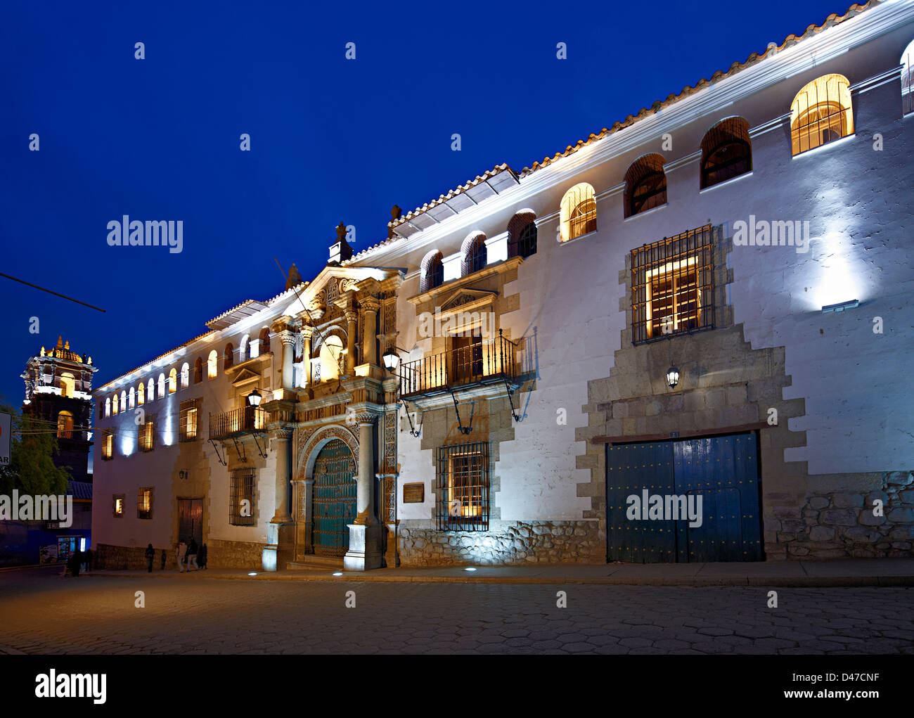 night shot of Casa de la Moneda, colonial architecture in Potosi, Bolivia, South America Stock Photo