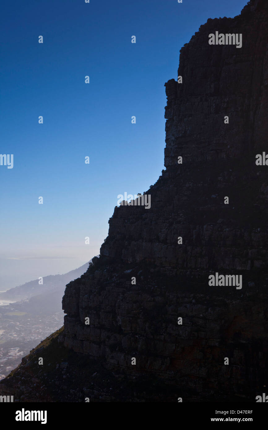 View of Camps Bay and Lions head from Table Mountain, Cape Town, South Africa. Stock Photo