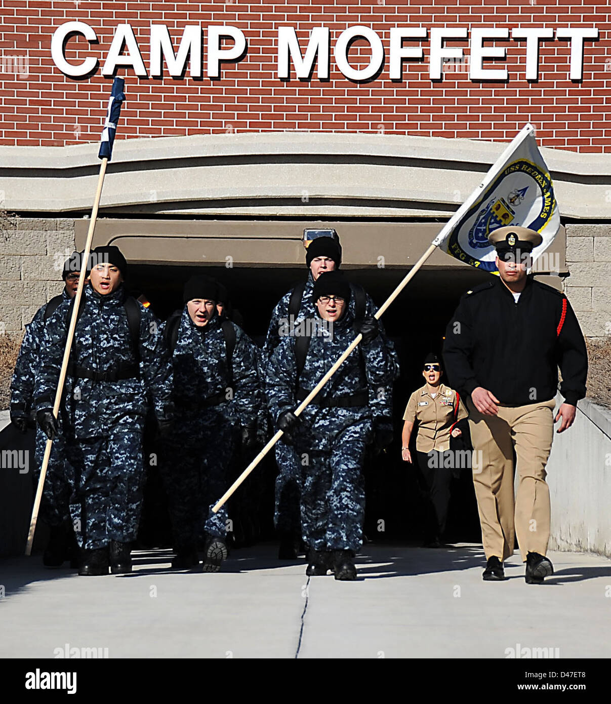 A recruit division commander marches recruits. Stock Photo